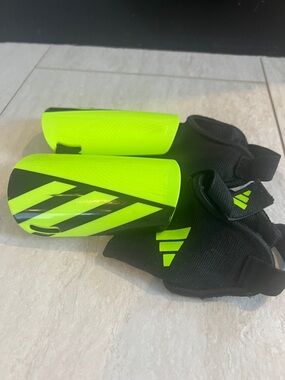 adidas Kids Neon Yellow and Black Soccer Shin Guards with Ankle Sleeves